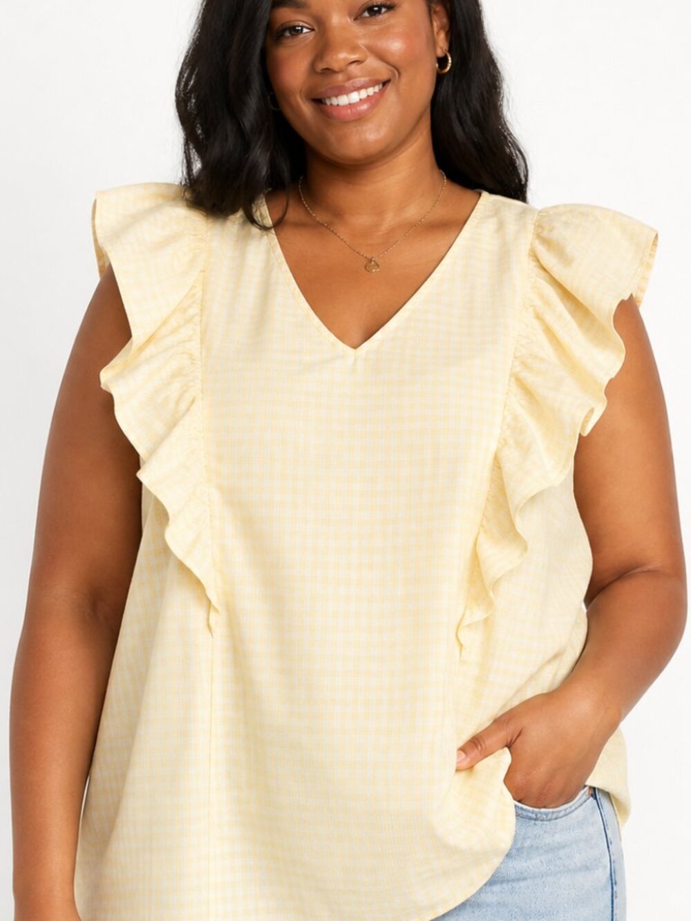 NWT - XXL yellow top. Casual Gingham Plaid Sleeveless Plus Size Summer top Basic